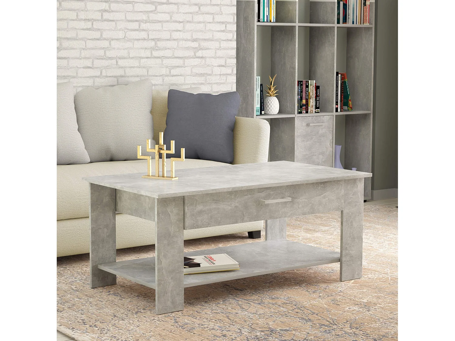 MilaniHome.it - tavolino da salotto moderno cm 110x60x44 hdi coloreCemento