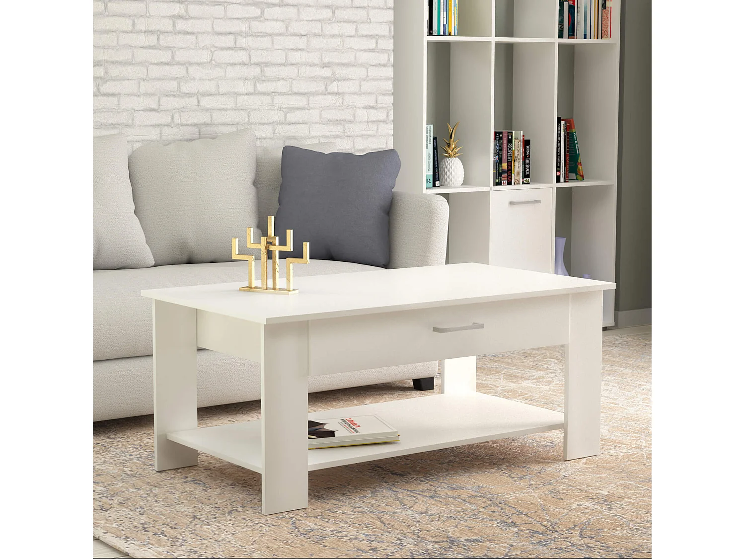 MilaniHome.it - tavolino da salotto moderno cm 110x60x44 hdi coloreBianco