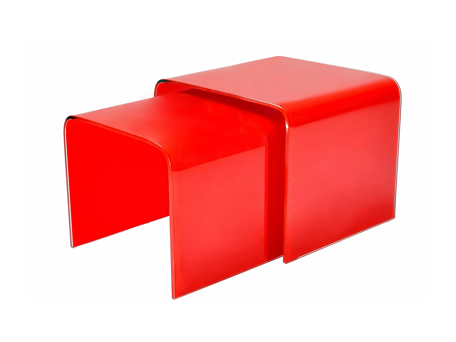 Set Di 2 Tavolini In Vetro Rossi Per Interno Salotto Moderno