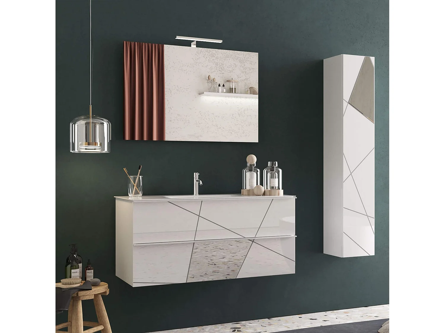 MilaniHome.it - mobile lavabo sospeso di design moderno industrialdi coloreBianco