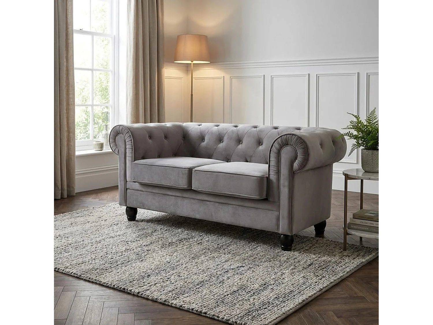 MilaniHome.it - divano vintage in velluto 2 posti cm 152x74x82 h di design inglese per salotto modernodi coloreGrigio