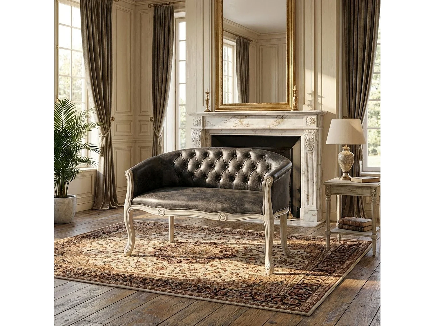 MilaniHome.it - divano vintage in ecopelle di design moderno vintage cm 107x61x70 hdi coloreGrigio scuro