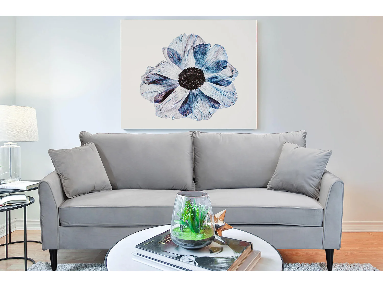 MilaniHome.it - Divano in velluto 3 posti per salotto soogiorno sala d'attesa 196x81x89 hdi coloreTortora