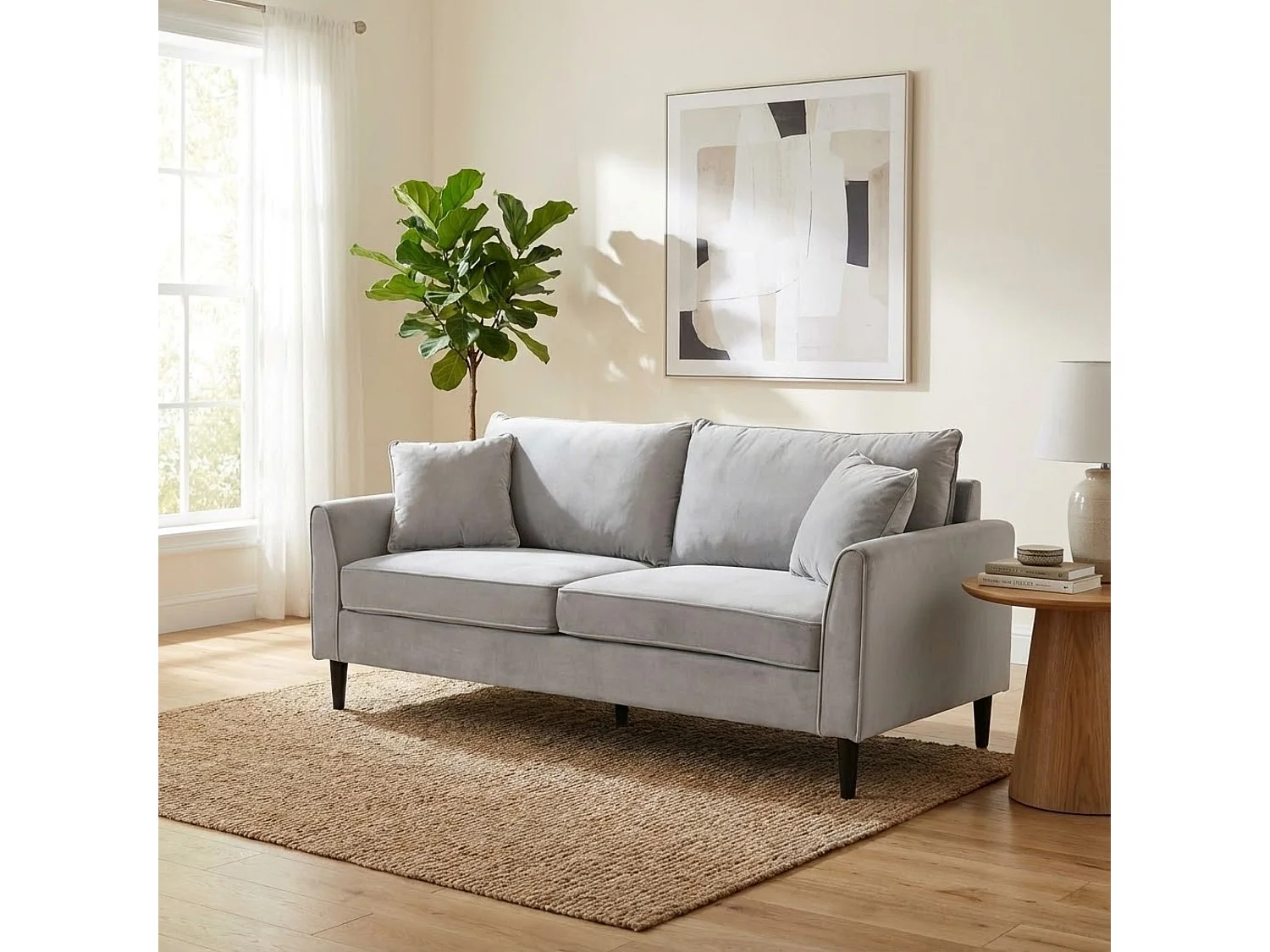 MilaniHome.it - Divano in velluto 3 posti per salotto soogiorno sala d'attesa 196x81x89 hdi coloreTortora