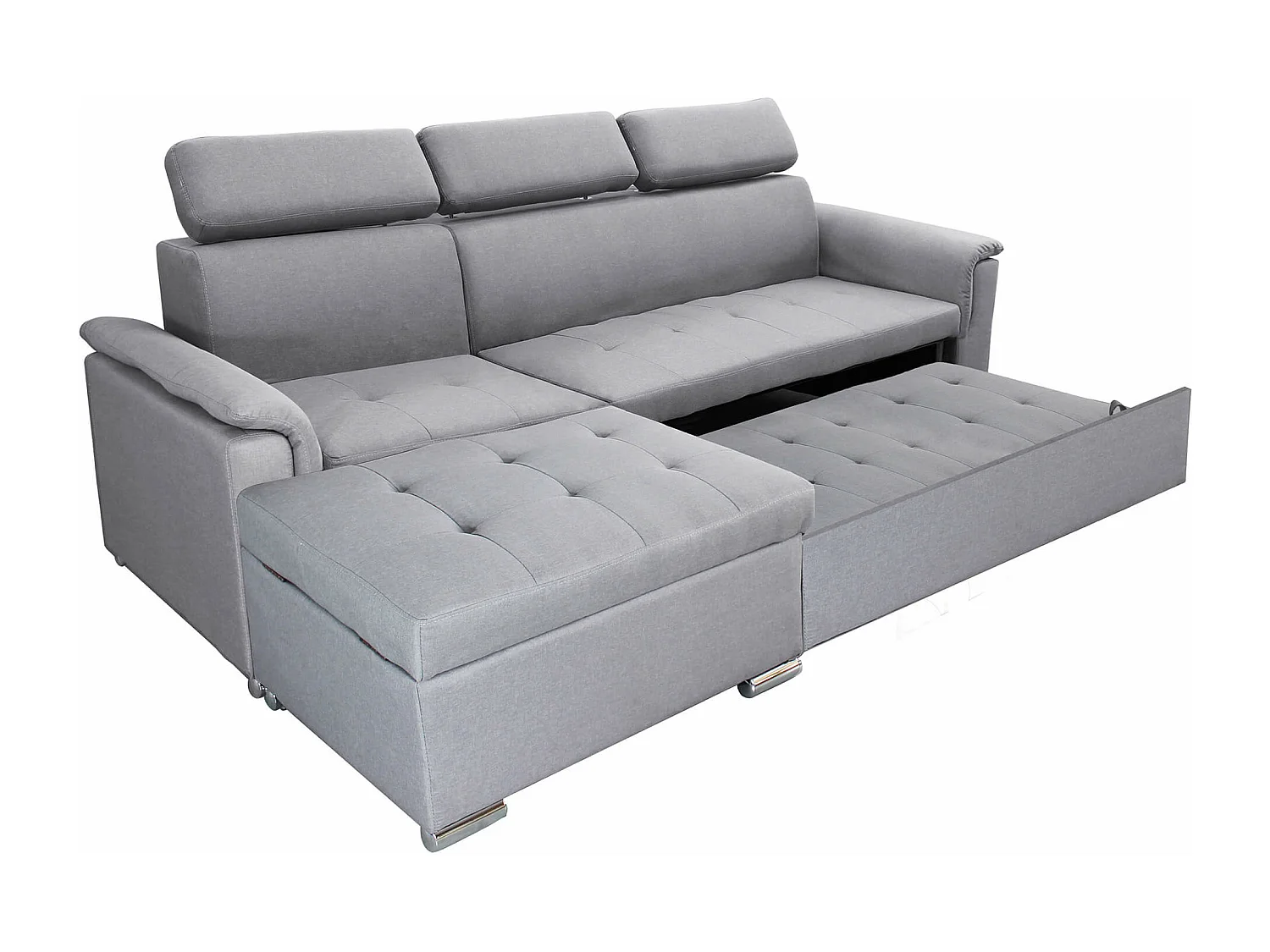 MilaniHome.it - divano letto con penisola ergonomico con poggiatesta regolabile e supporto lombare penisola contenitoredi coloreGrigio chiaro