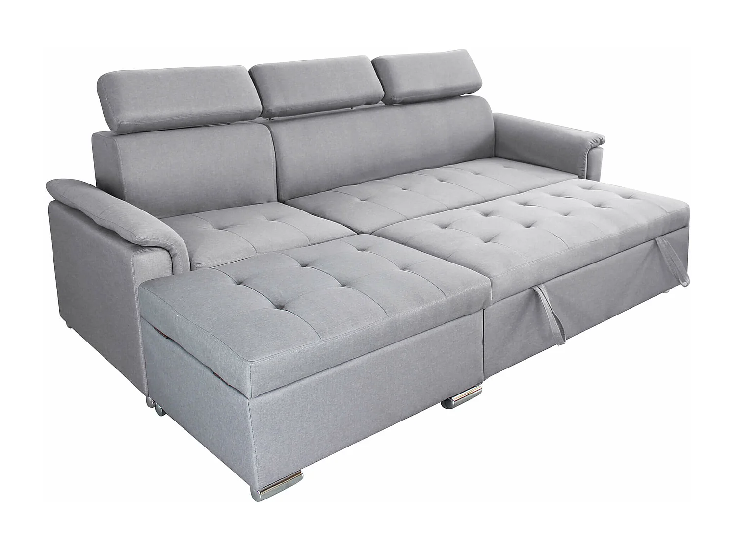 MilaniHome.it - divano letto con penisola ergonomico con poggiatesta regolabile e supporto lombare penisola contenitoredi coloreGrigio chiaro