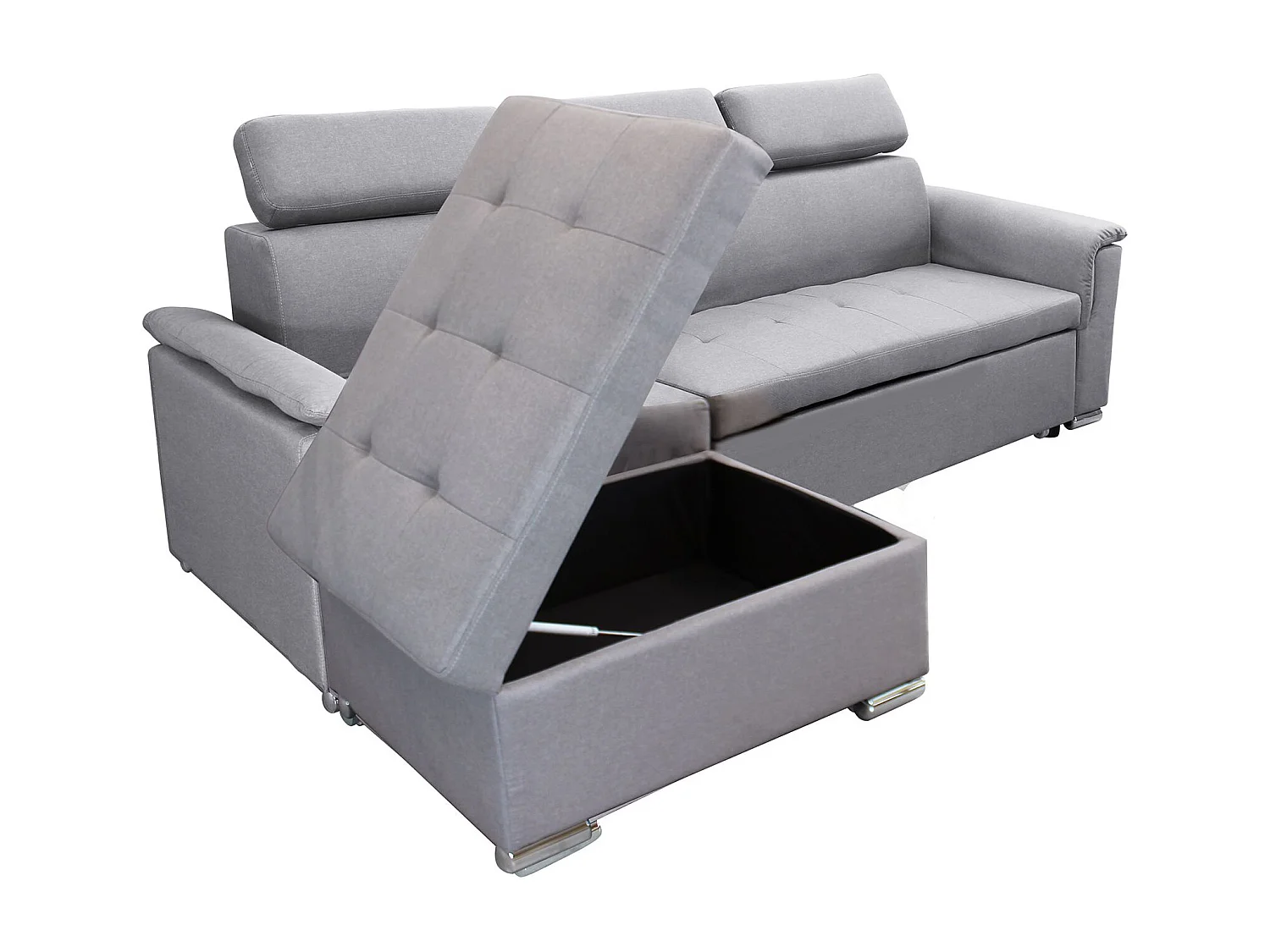 MilaniHome.it - divano letto con penisola ergonomico con poggiatesta regolabile e supporto lombare penisola contenitoredi coloreGrigio chiaro