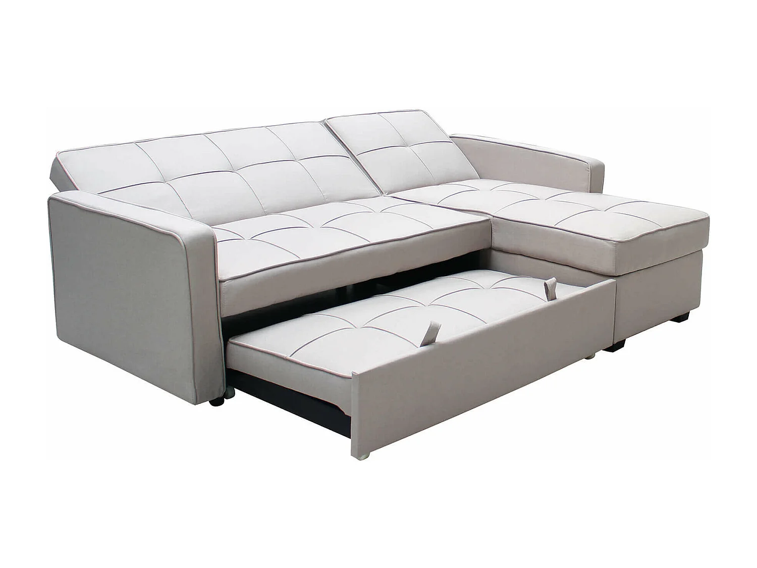 MilaniHome.it - divano letto con penisola per salotto soggiorno in tessuto tortora modernodi coloreTortora