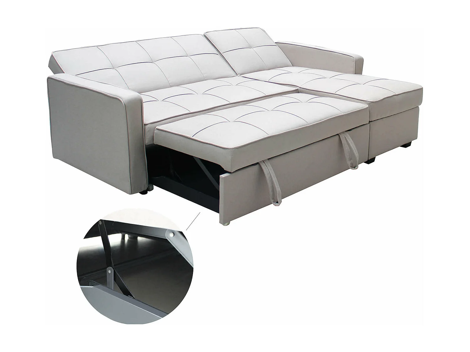 MilaniHome.it - divano letto con penisola per salotto soggiorno in tessuto tortora modernodi coloreTortora