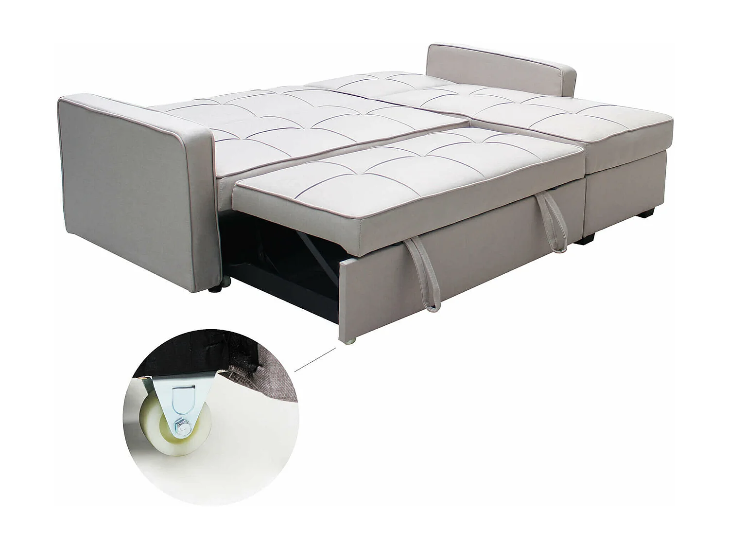 MilaniHome.it - divano letto con penisola per salotto soggiorno in tessuto tortora modernodi coloreTortora