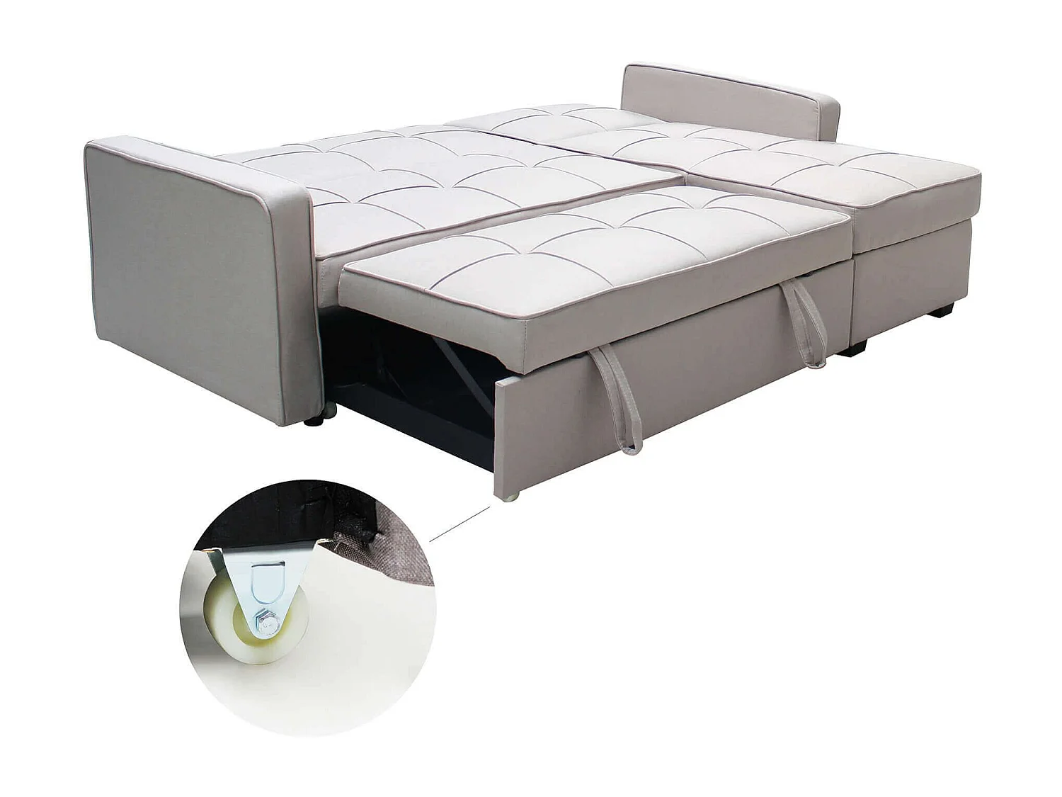 MilaniHome.it - divano letto con penisola per salotto soggiorno in tessuto tortora modernodi coloreTortora