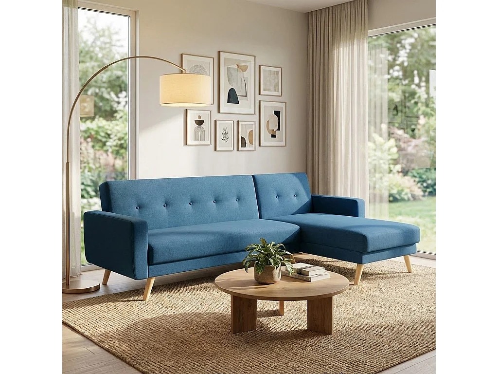 MilaniHome.it - Divano Letto Trapuntato Con Penisola Blu Melange Stile Moderno D.176x84x84/Dl.176x105x45 / S.74x157x84/Sl.74x178x45di coloreBlu melange