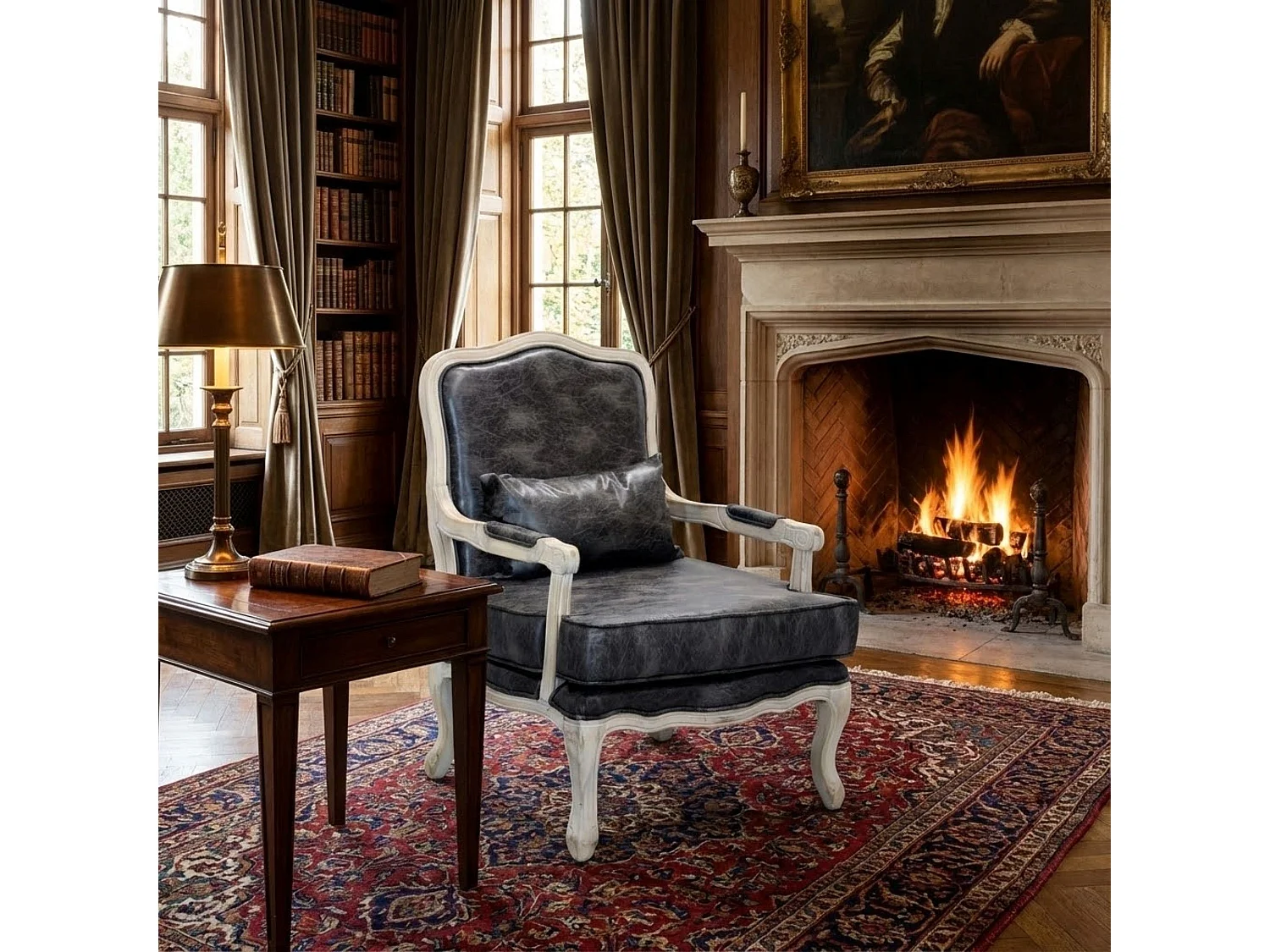 MilaniHome.it - poltrona vintage in ecopelle di design moderno vintage cm 64x72x92 hdi coloreGrigio scuro