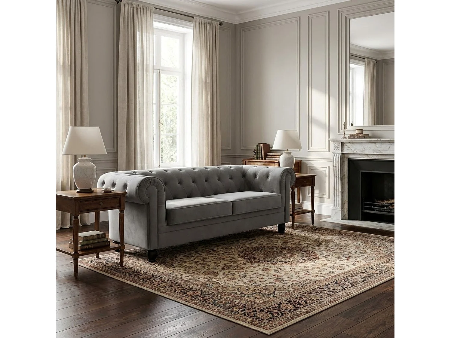 MilaniHome.it - divano vintage in ecopelle 3 posti cm 197x74x82 h di design inglese per salotto modernodi coloreGrigio