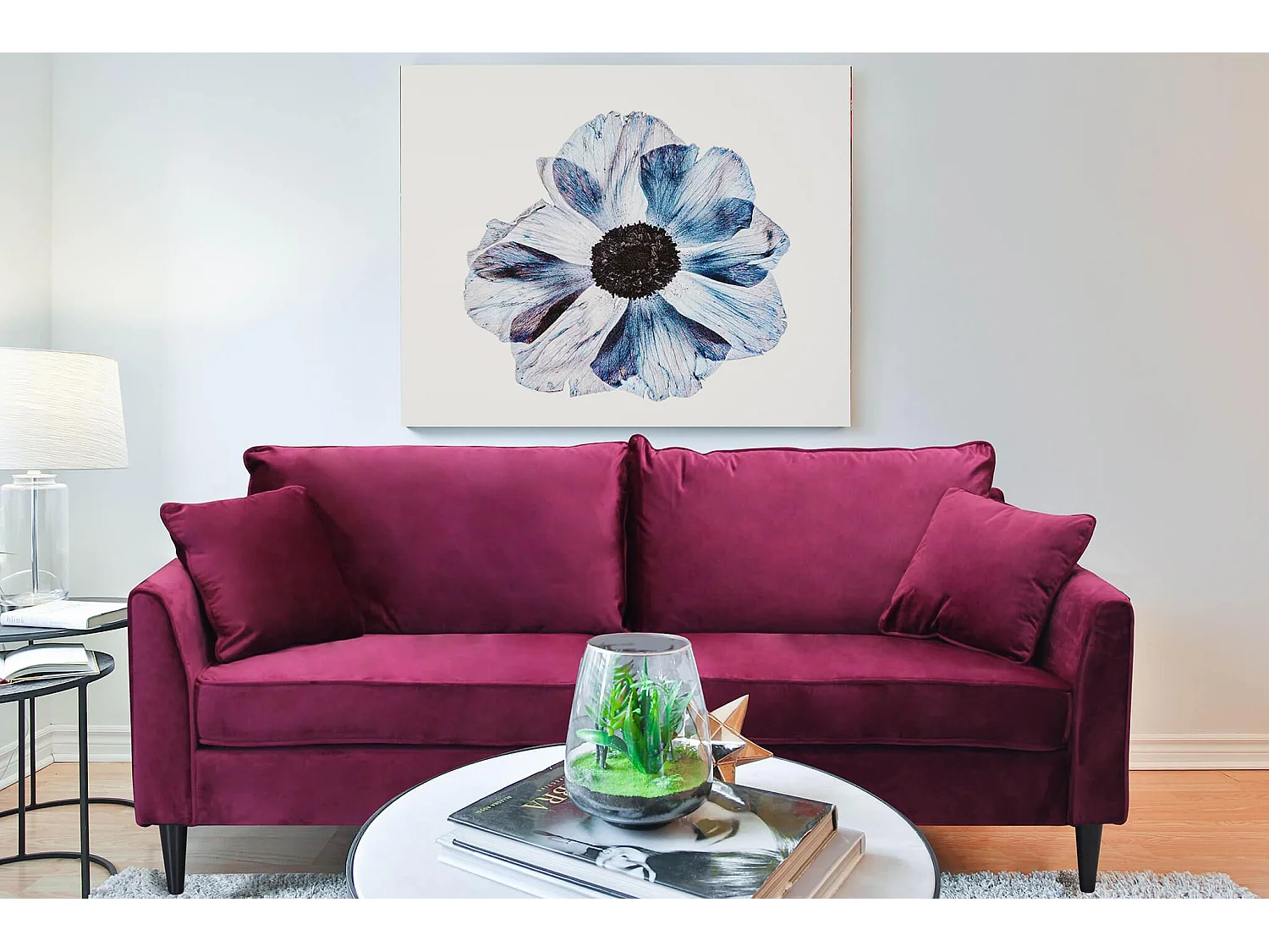 MilaniHome.it - Divano in velluto 3 posti per salotto soogiorno sala d'attesa 196x81x89 hdi coloreRosso