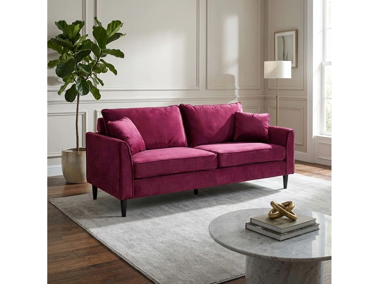 MilaniHome.it - Divano in velluto 3 posti per salotto soogiorno sala d'attesa 196x81x89 hdi coloreRosso