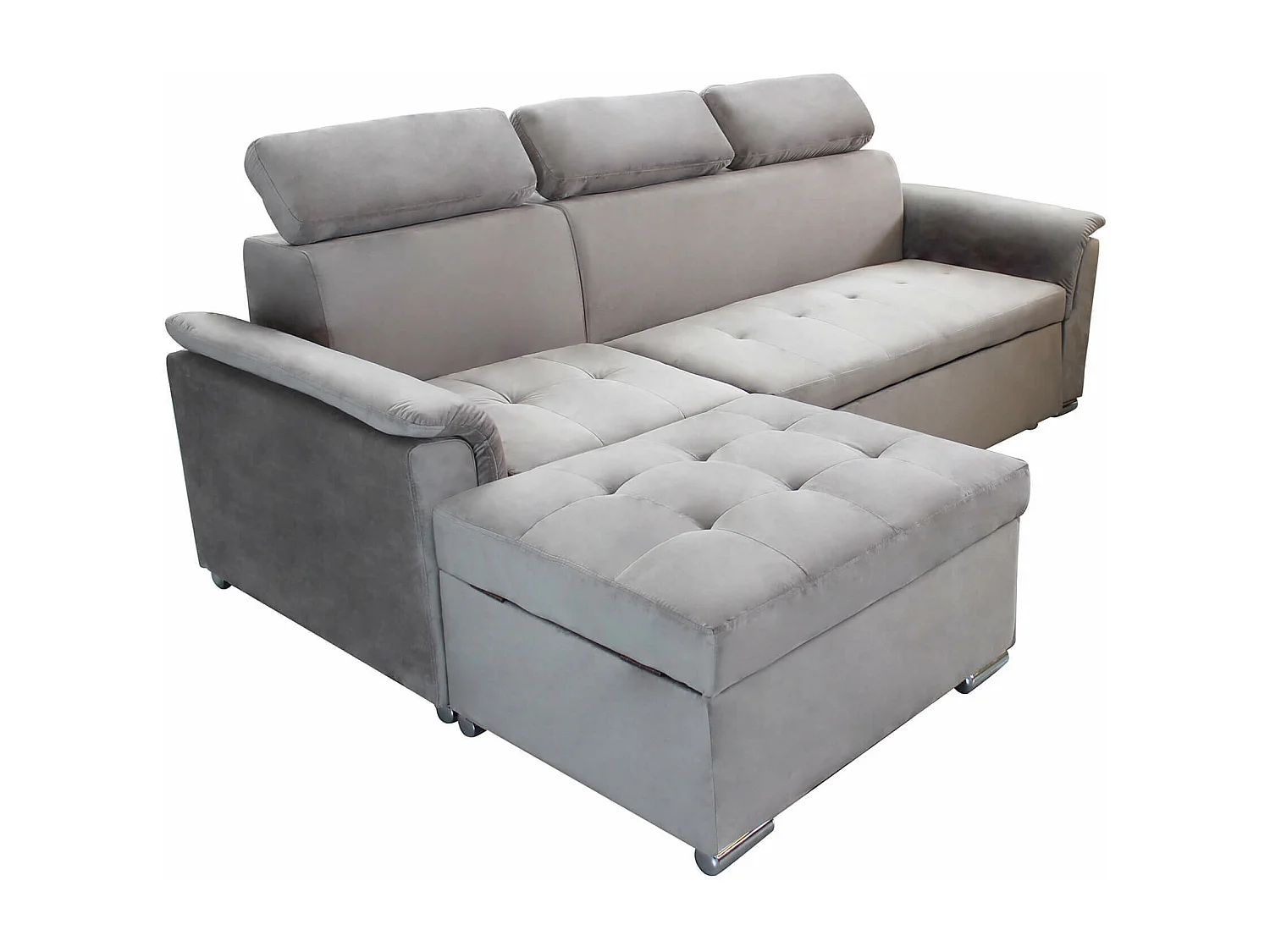 MilaniHome.it - divano letto con penisola ergonomico con poggiatesta regolabile e supporto lombare penisola contenitoredi coloreTortora