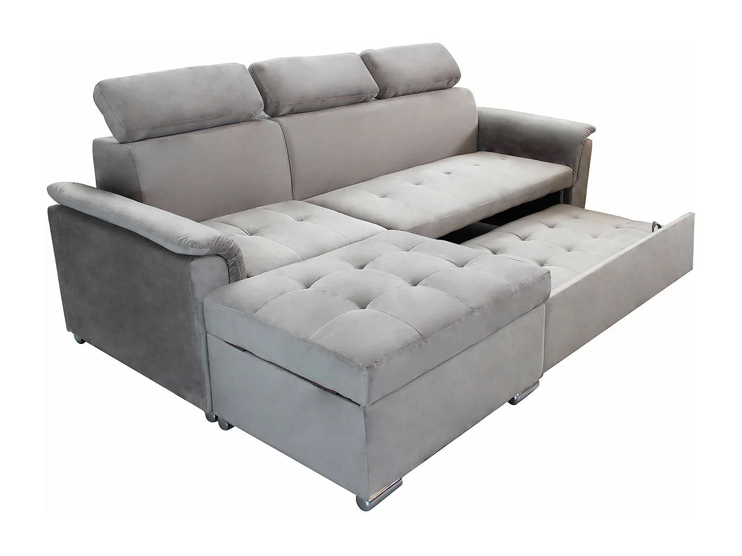 MilaniHome.it - divano letto con penisola ergonomico con poggiatesta regolabile e supporto lombare penisola contenitoredi coloreTortora