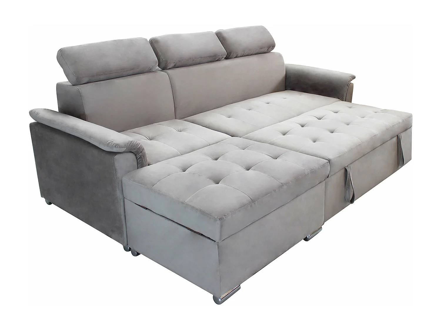 MilaniHome.it - divano letto con penisola ergonomico con poggiatesta regolabile e supporto lombare penisola contenitoredi coloreTortora