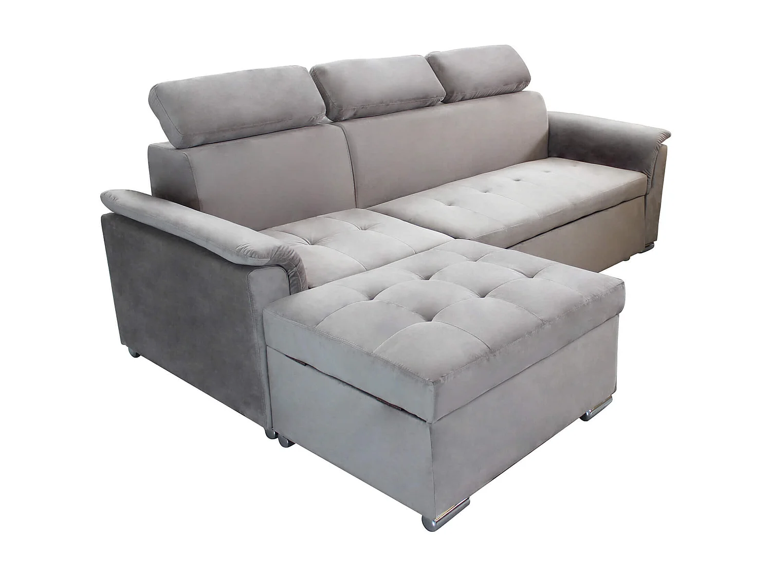 MilaniHome.it - divano letto con penisola ergonomico con poggiatesta regolabile e supporto lombare penisola contenitoredi coloreTortora