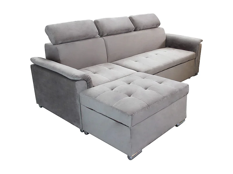 MilaniHome.it - divano letto con penisola ergonomico con poggiatesta regolabile e supporto lombare penisola contenitoredi coloreTortora