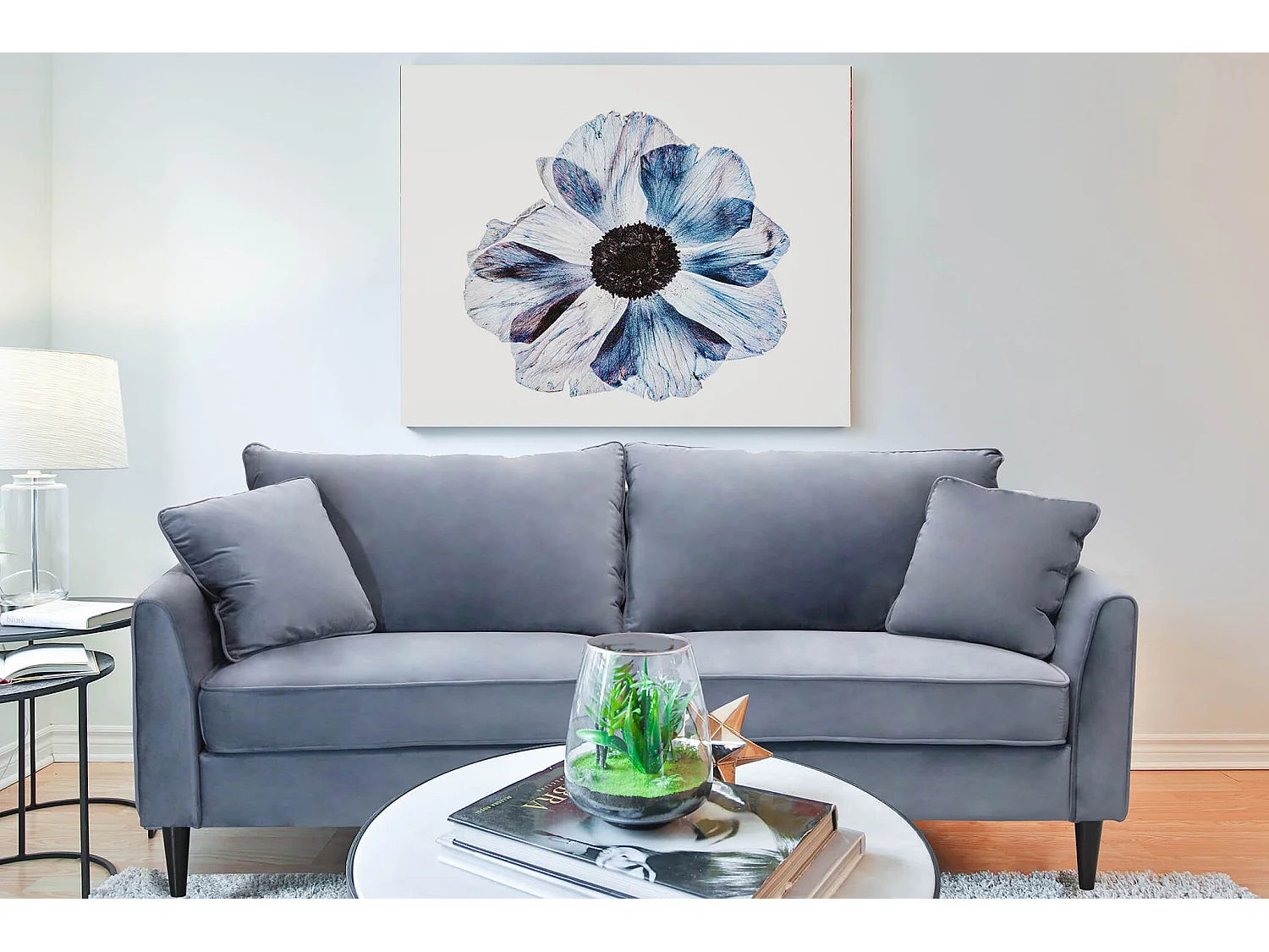 MilaniHome.it - Divano in velluto 3 posti per salotto soogiorno sala d'attesa 196x81x89 hdi coloreGrigio chiaro