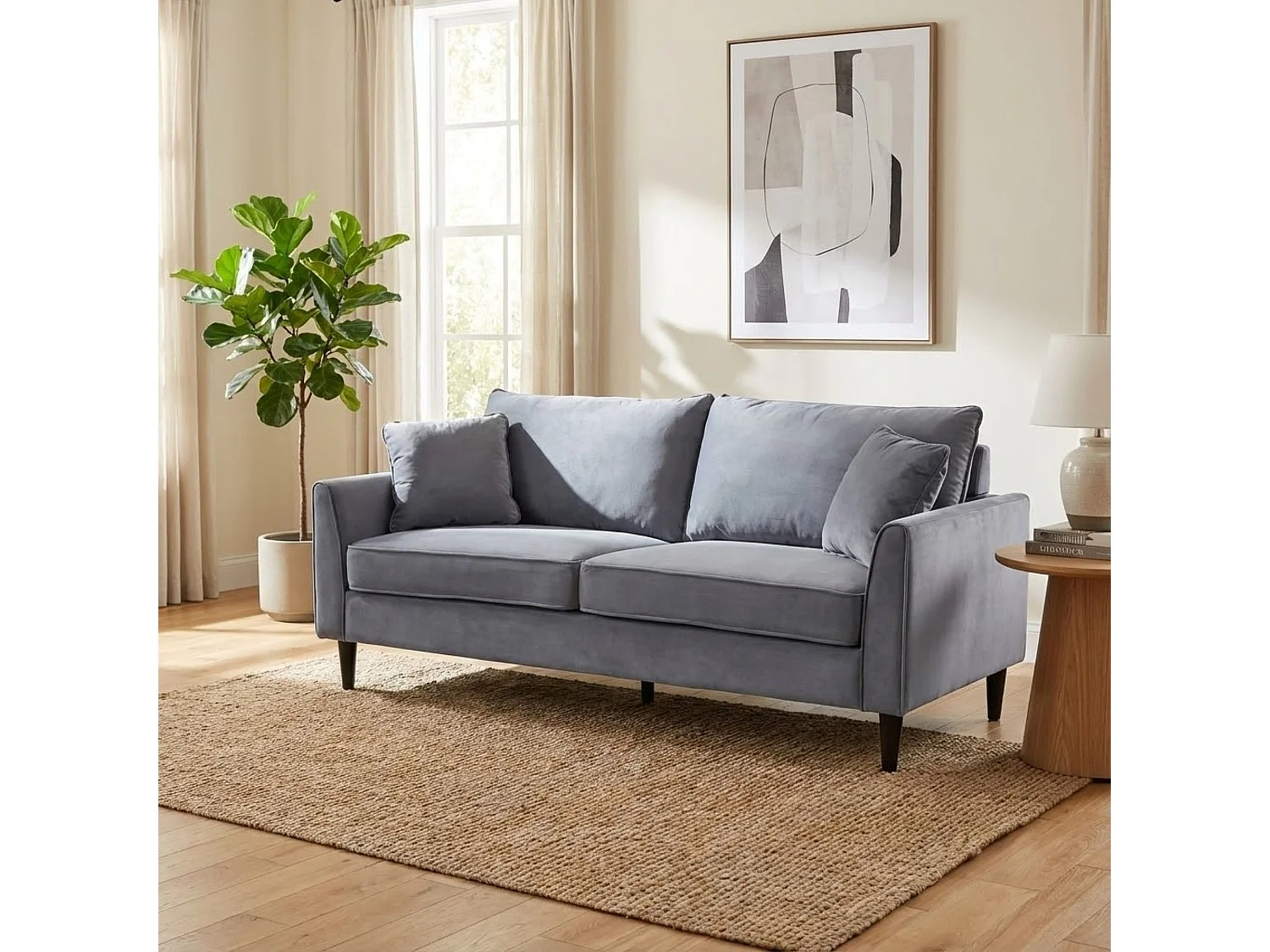 MilaniHome.it - Divano in velluto 3 posti per salotto soogiorno sala d'attesa 196x81x89 hdi coloreGrigio chiaro