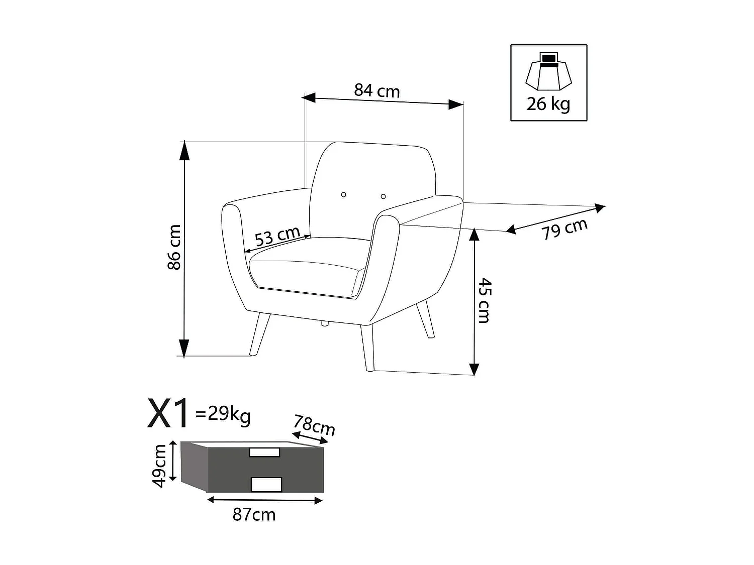 MilaniHome.it - Poltrona Da Salotto Soggiorno, Stile Moderno Di Design Contemporaneo In Tessuto Con Bottoni Colore Blu, Cm 84x79x86 Hdi coloreBlu