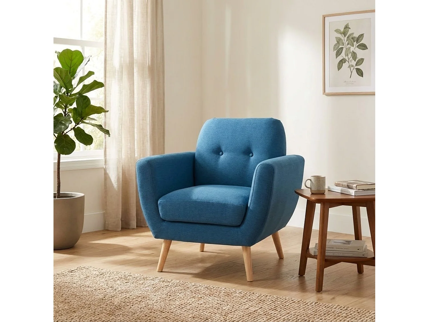 MilaniHome.it - Poltrona Da Salotto Soggiorno, Stile Moderno Di Design Contemporaneo In Tessuto Con Bottoni Colore Blu, Cm 84x79x86 Hdi coloreBlu