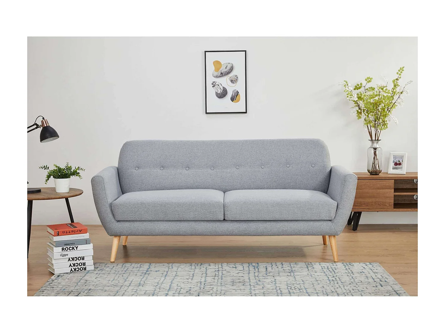 MilaniHome.it - Divano 3 Posti Grigio Stile Moderno Di Design Contemporaneo Con Bottoni Per Salotto Casa Hotel, Stile Moderno,, 193x79x86 Hdi coloreGrigio chiaro