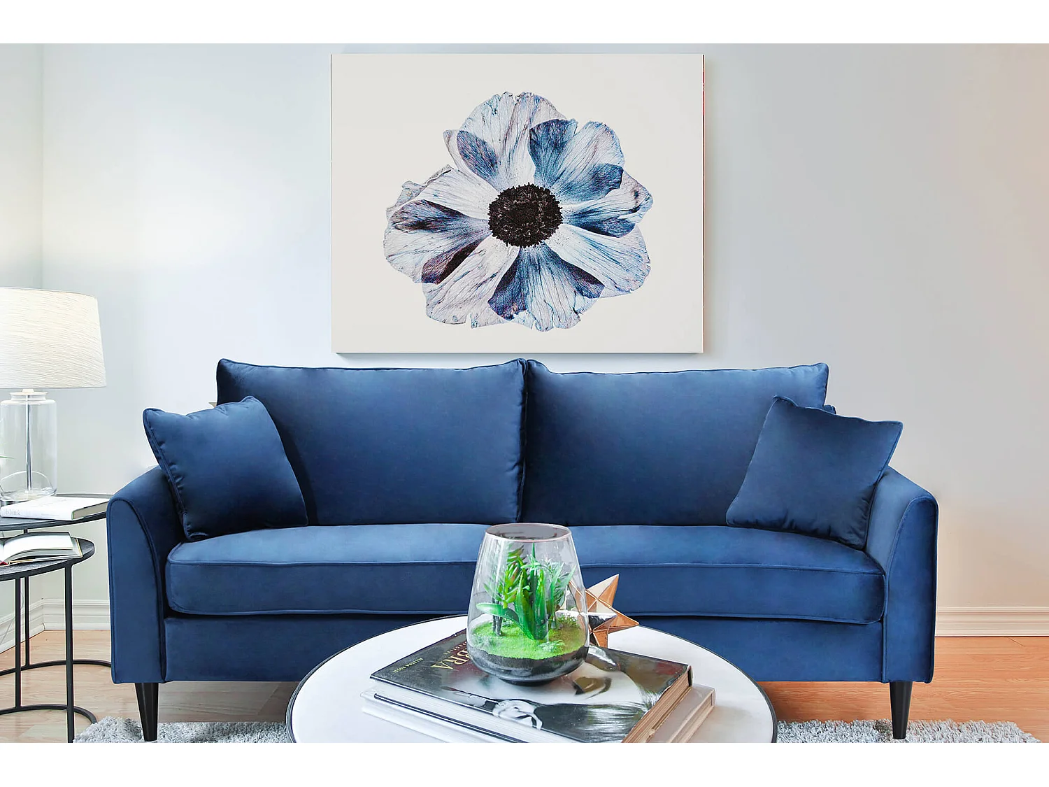 MilaniHome.it - Divano in velluto 3 posti per salotto soogiorno sala d'attesa 196x81x89 hdi coloreBlu