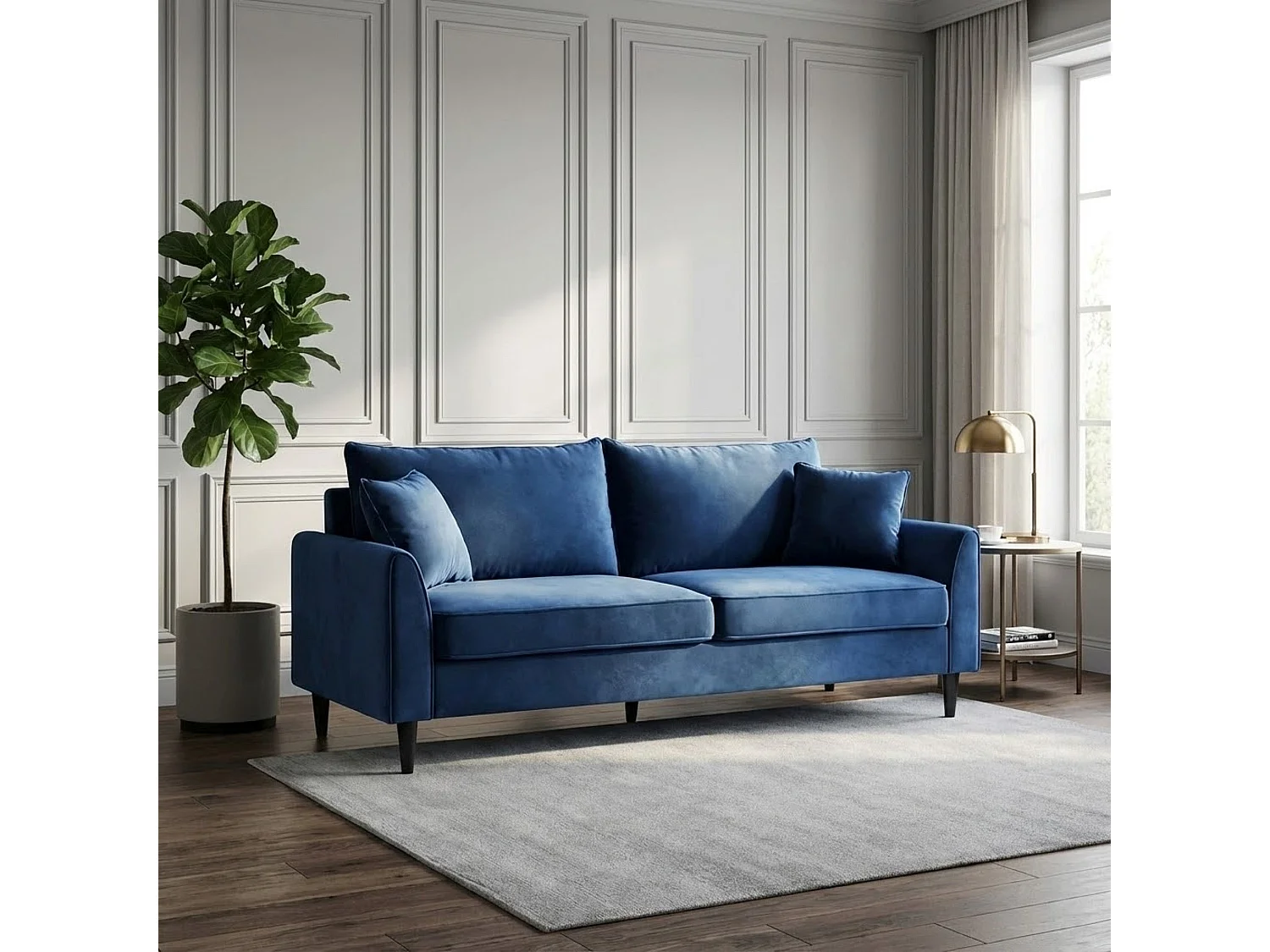 MilaniHome.it - Divano in velluto 3 posti per salotto soogiorno sala d'attesa 196x81x89 hdi coloreBlu