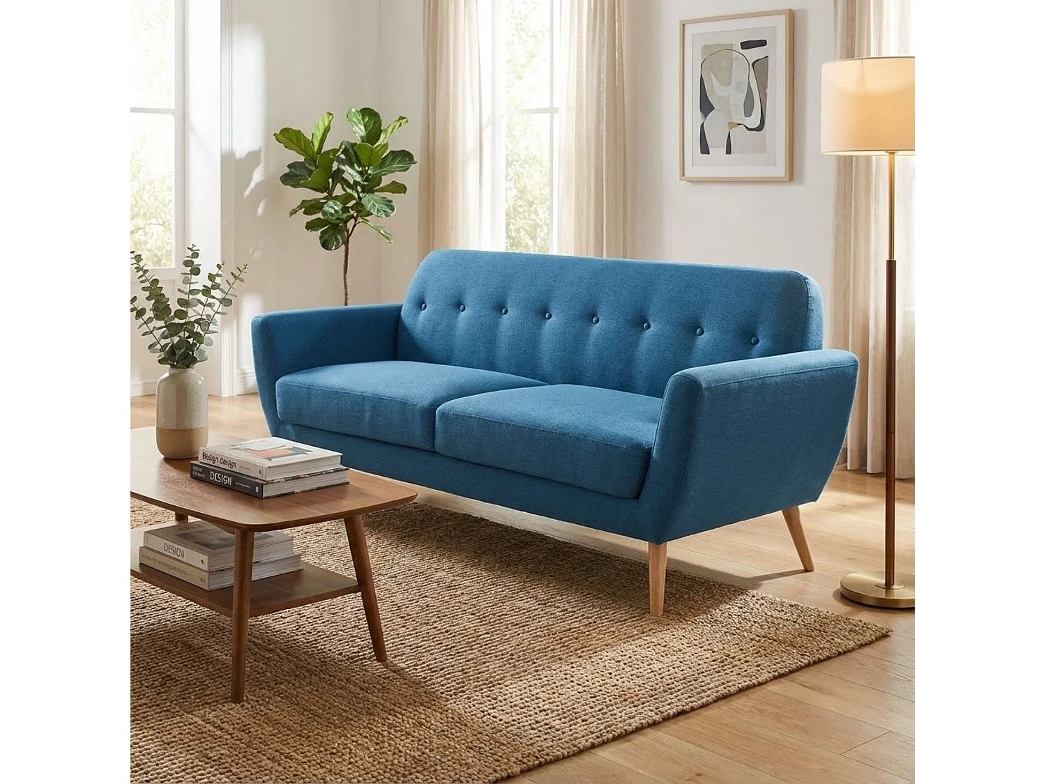 MilaniHome.it - Divano 3 Posti Blu Melange Stile Moderno Di Design Contemporaneo Con Bottoni Per Salotto Casa Hotel, Stile Moderno, , 193x79x86 Hdi coloreBlu