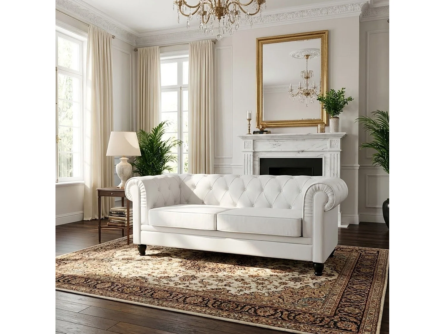 MilaniHome.it - divano vintage in ecopelle 3 posti cm 197x74x82 h di design inglese per salotto modernodi coloreBianco