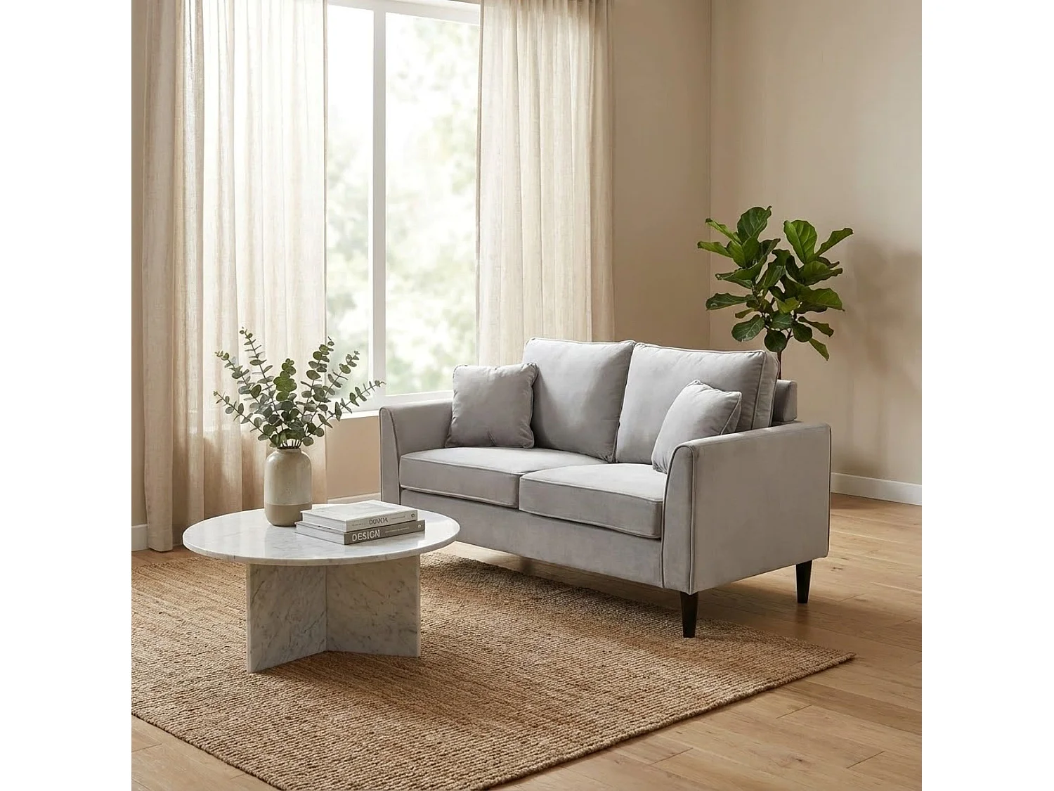 MilaniHome.it - Divano in velluto 2 posti per salotto soogiorno sala d'attesa 152x81x89 hdi coloreTortora