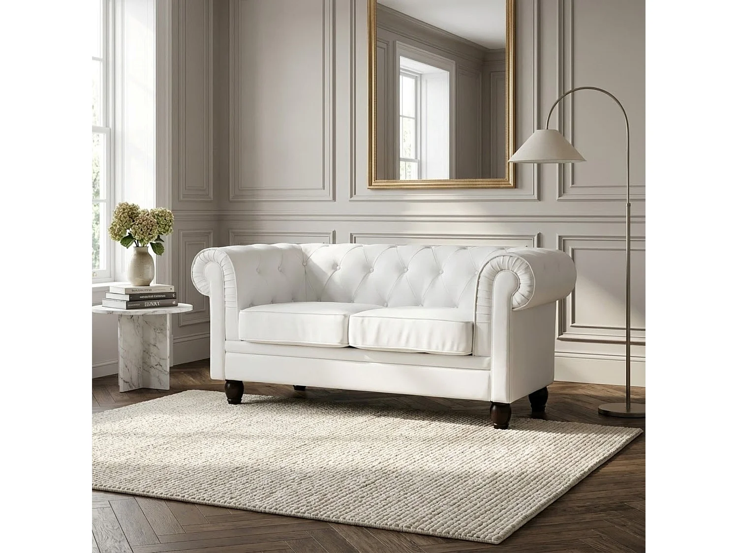 MilaniHome.it - divano vintage in ecopelle 2 posti cm 152x74x82 h di design inglese per salotto modernodi coloreBianco