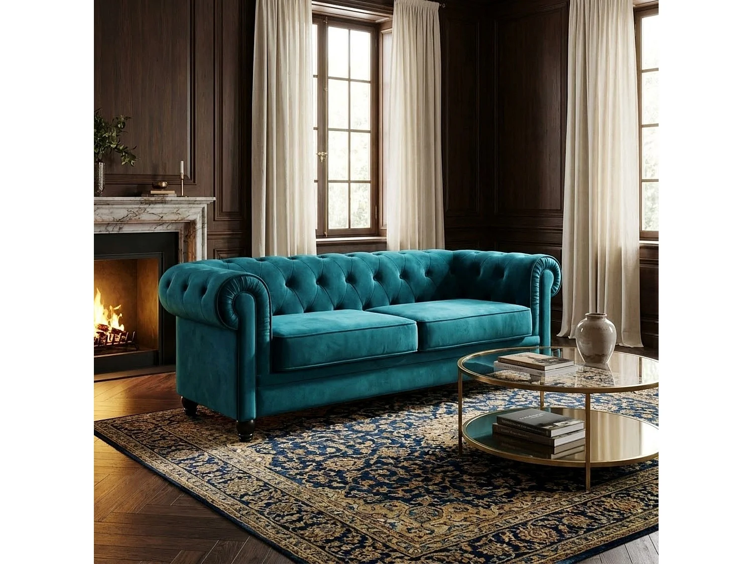 MilaniHome.it - divano vintage in ecopelle 3 posti cm 197x74x82 h di design inglese per salotto modernodi coloreBlu