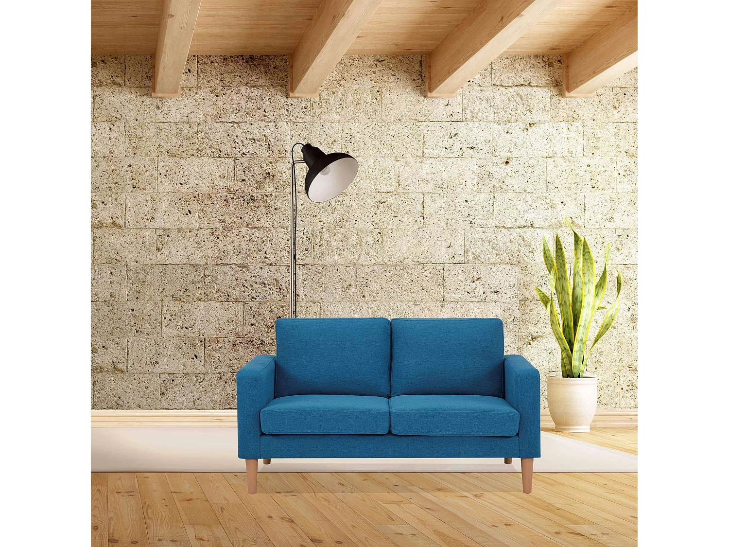 MilaniHome.it - Divano in tessuto 2 posti colorato di design scandinavo moderno per interno casa salotto sala d'attesa ufficiodi coloreBlu