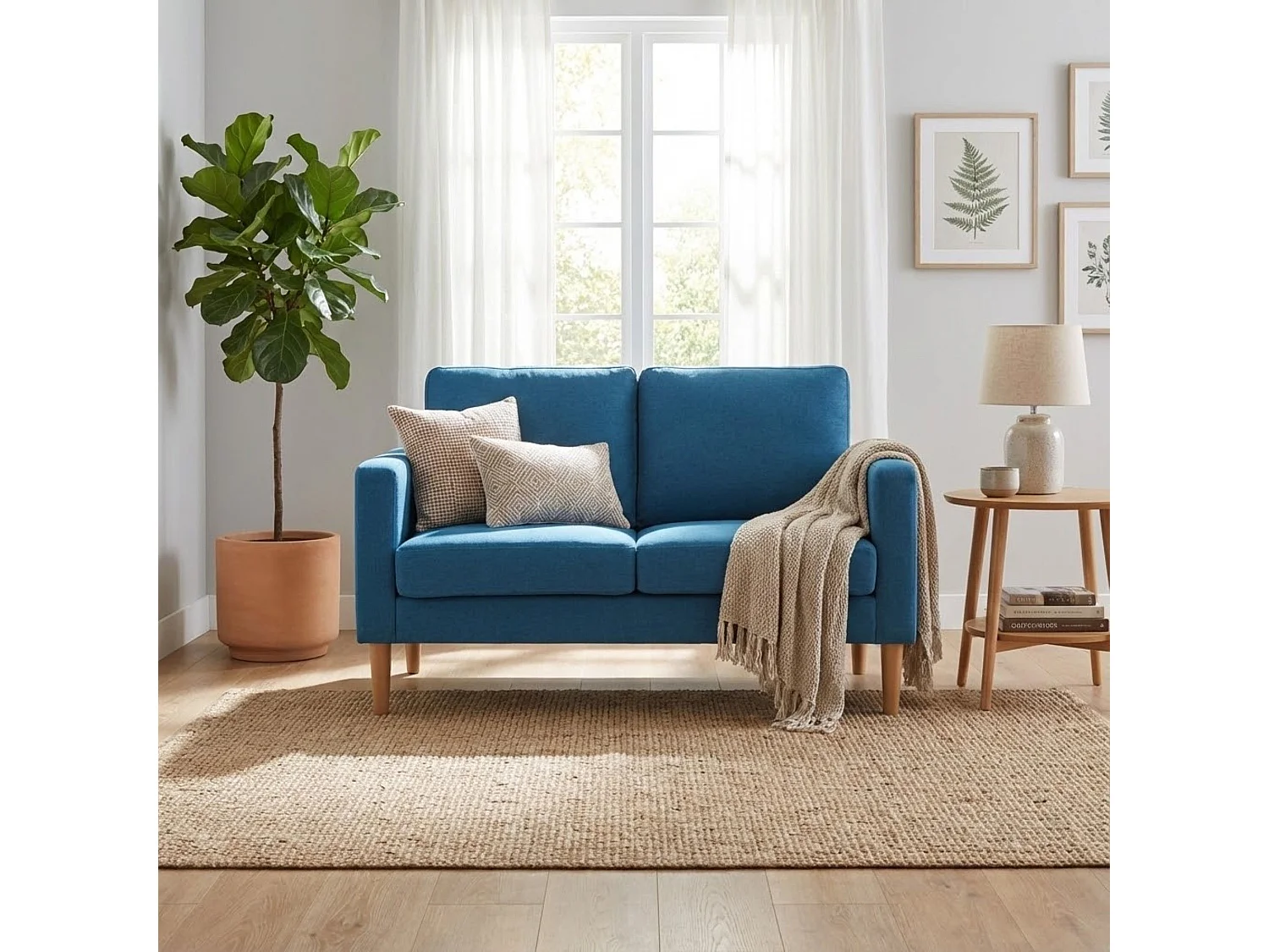 MilaniHome.it - Divano in tessuto 2 posti colorato di design scandinavo moderno per interno casa salotto sala d'attesa ufficiodi coloreBlu