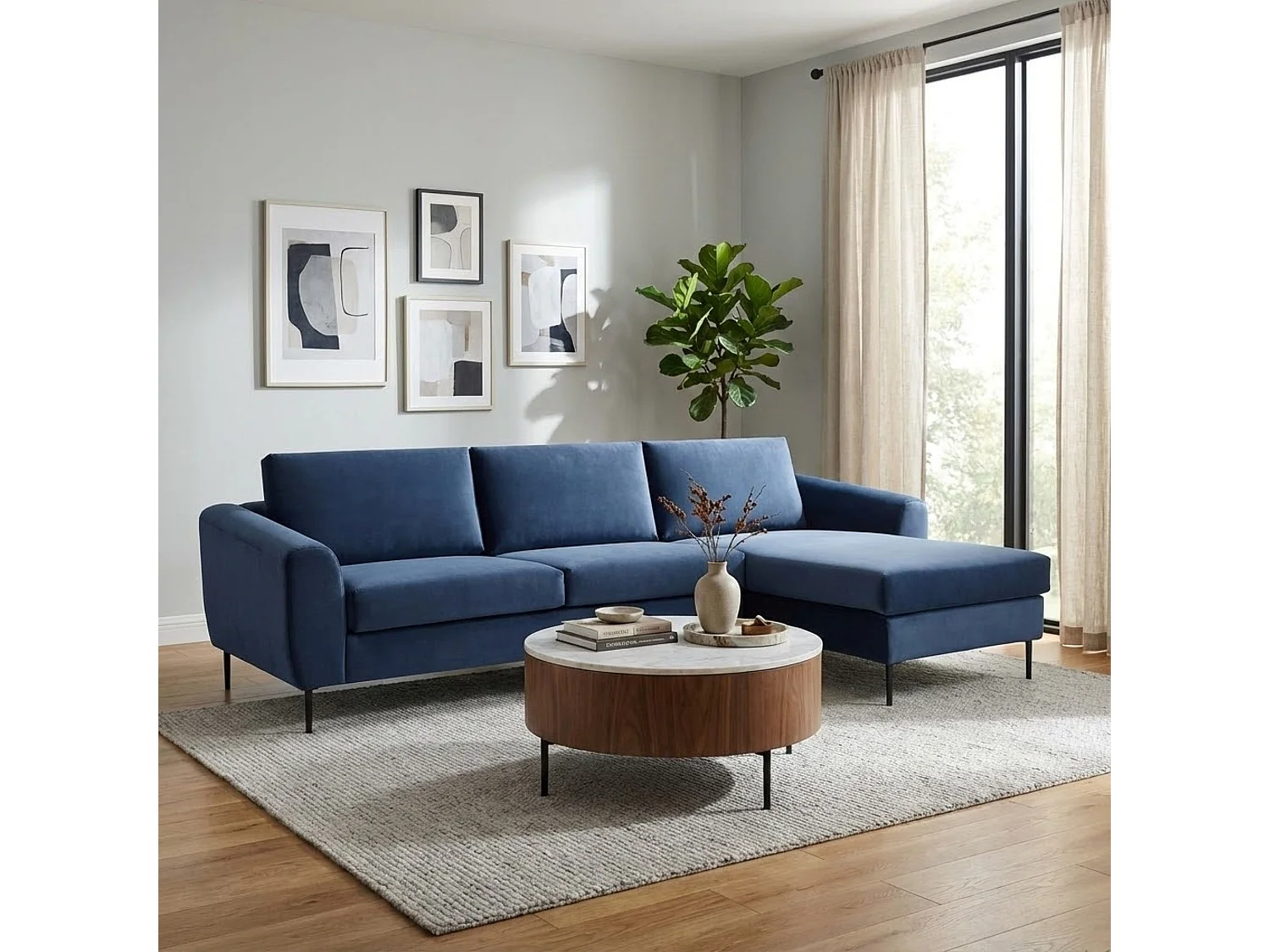 MilaniHome.it - divano 3 posti con penisola di design moderno cm 180x97x85hdi coloreBlu