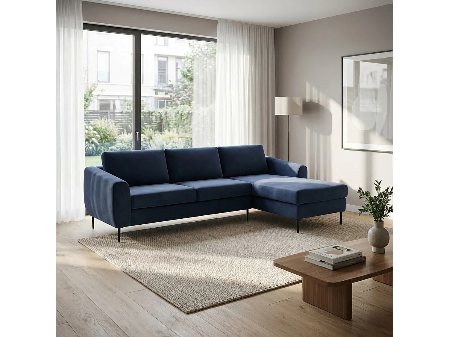 MilaniHome.it - divano 3 posti con penisola di design moderno cm 180x97x85hdi coloreBlu