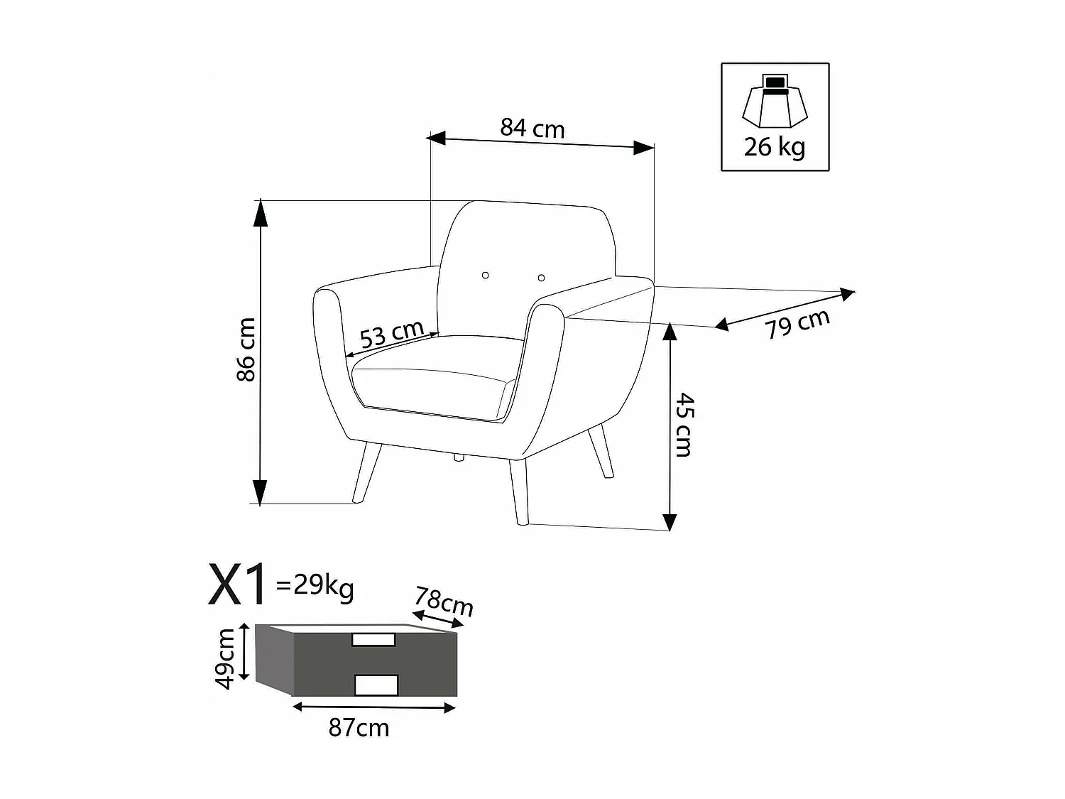 MilaniHome.it - Poltrona Da Salotto Soggiorno, Stile Moderno Di Design Contemporaneo In Tessuto Con Bottoni Colore Grigio Chiaro, Cm 84x79x86 Hdi coloreGrigio scuro