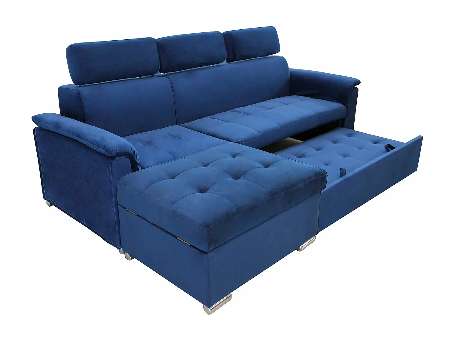 MilaniHome.it - divano letto con penisola ergonomico con poggiatesta regolabile e supporto lombare penisola contenitoredi coloreBlu