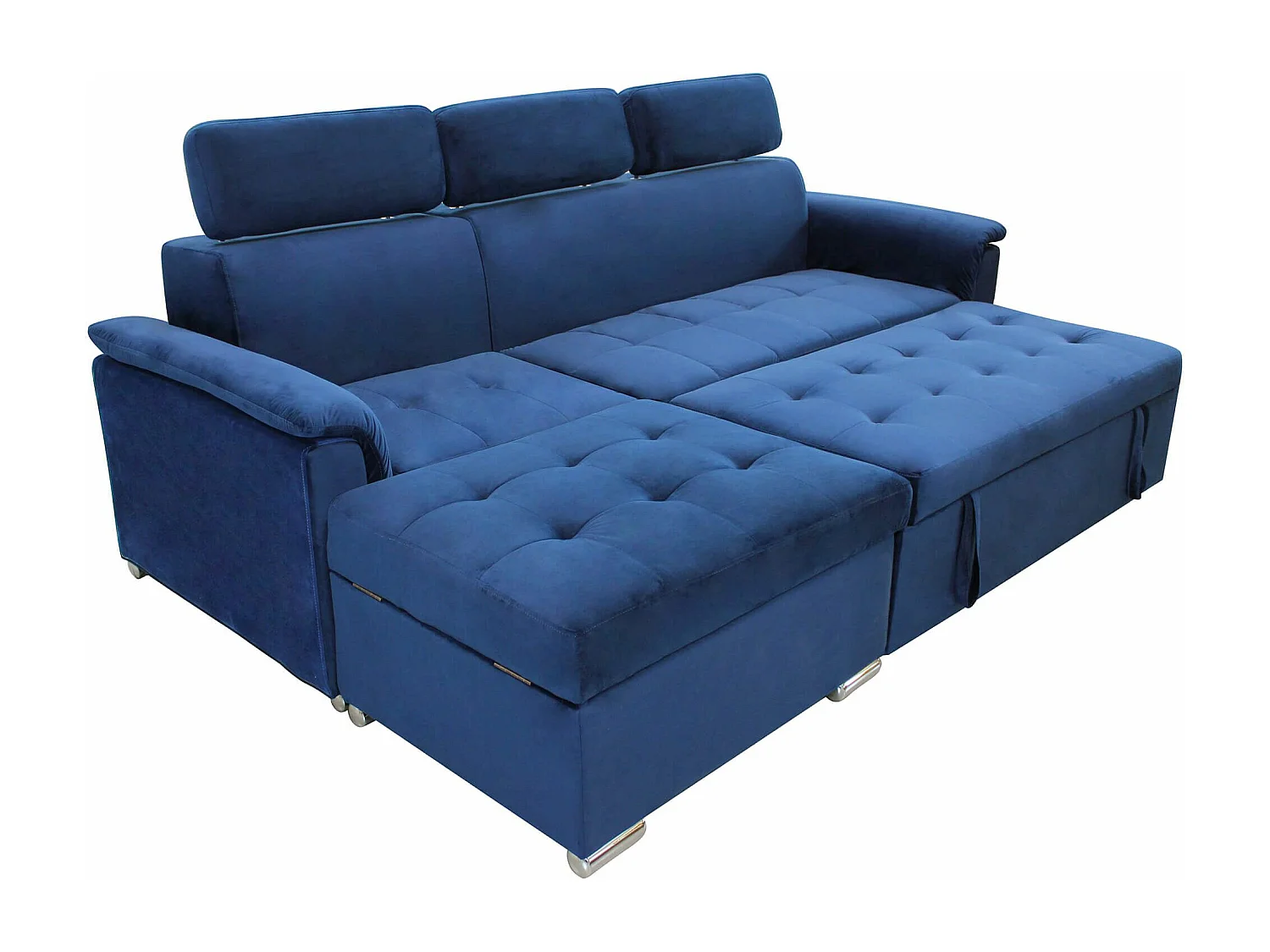 MilaniHome.it - divano letto con penisola ergonomico con poggiatesta regolabile e supporto lombare penisola contenitoredi coloreBlu