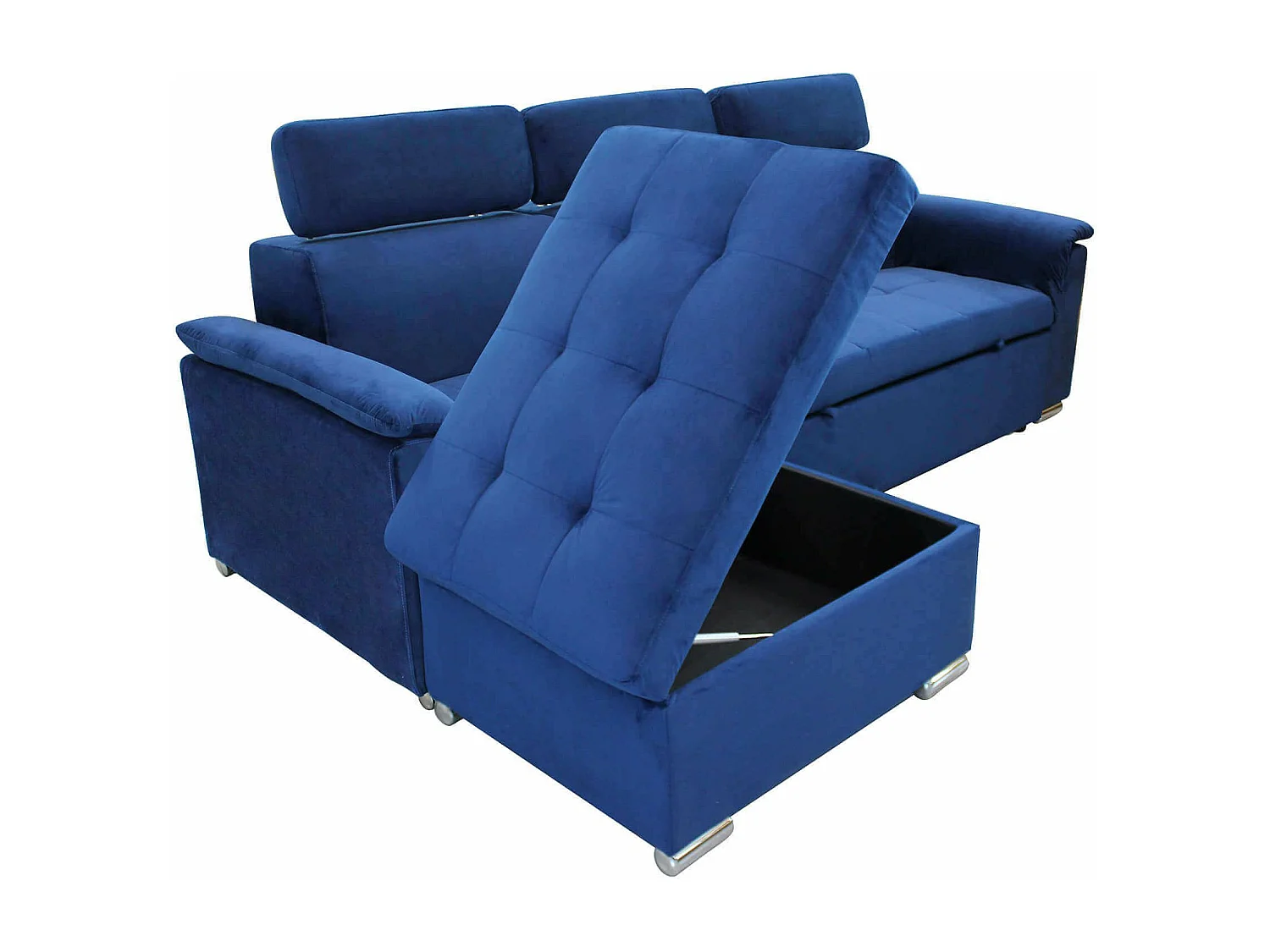 MilaniHome.it - divano letto con penisola ergonomico con poggiatesta regolabile e supporto lombare penisola contenitoredi coloreBlu