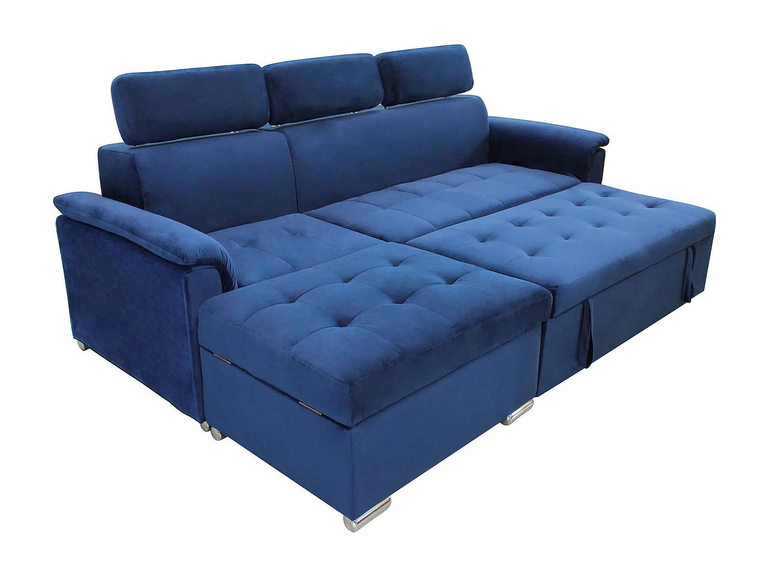 MilaniHome.it - divano letto con penisola ergonomico con poggiatesta regolabile e supporto lombare penisola contenitoredi coloreBlu