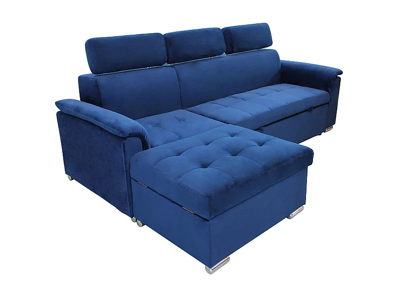 MilaniHome.it - divano letto con penisola ergonomico con poggiatesta regolabile e supporto lombare penisola contenitoredi coloreBlu