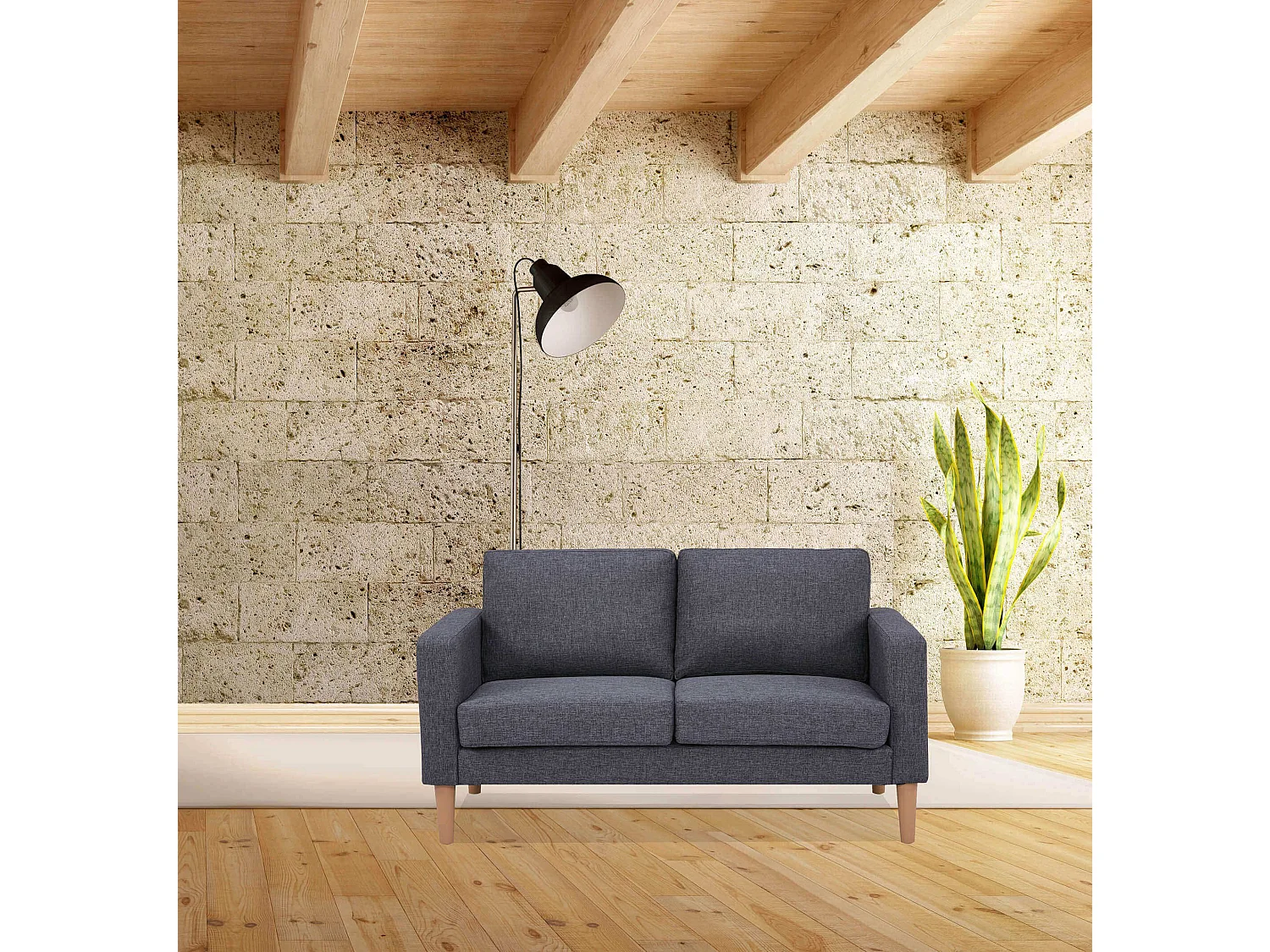 MilaniHome.it - Divano in tessuto 2 posti colorato di design scandinavo moderno per interno casa salotto sala d'attesa ufficiodi coloreGrigio scuro