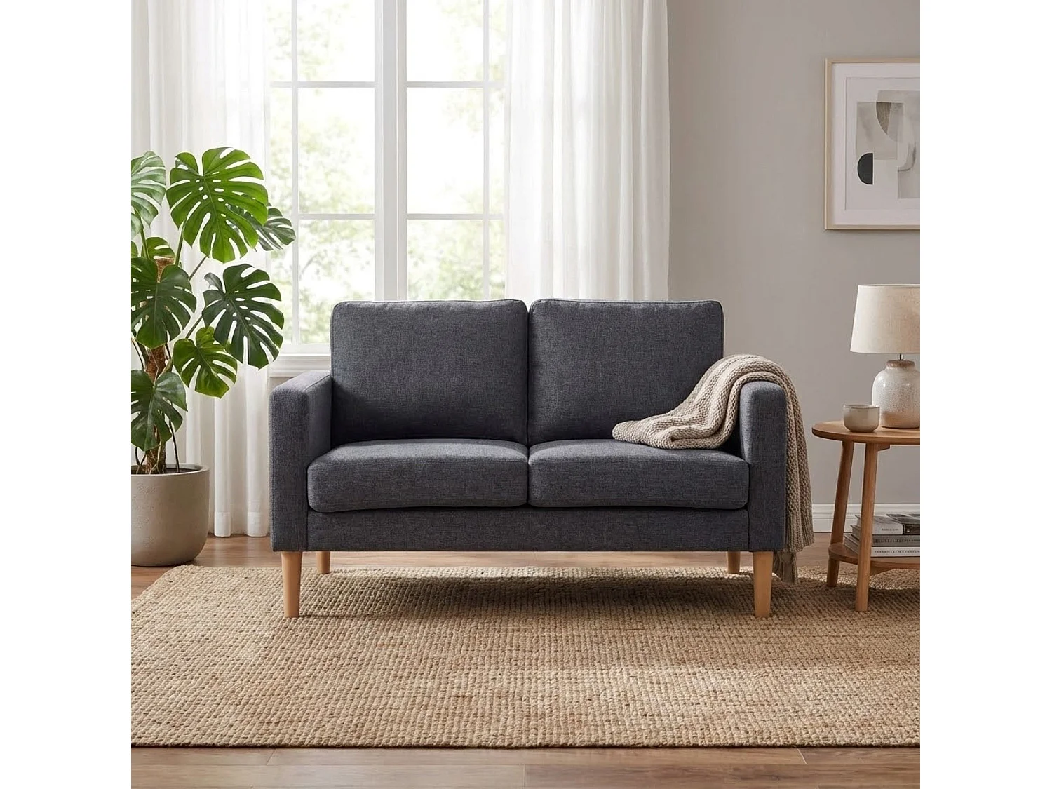 MilaniHome.it - Divano in tessuto 2 posti colorato di design scandinavo moderno per interno casa salotto sala d'attesa ufficiodi coloreGrigio scuro