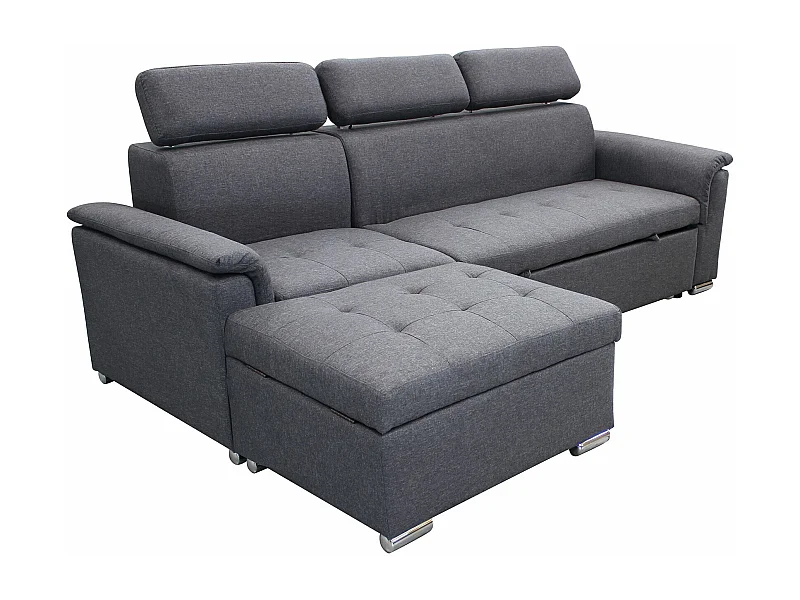 MilaniHome.it - divano letto con penisola ergonomico con poggiatesta regolabile e supporto lombare penisola contenitoredi coloreGrigio scuro